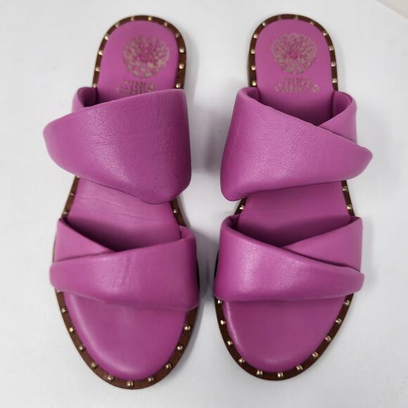 Vince Camuto Palennie Puffy Flat Slide Sandals Women 7M Pink Deep Orchid Leather - Picture 3 of 13
